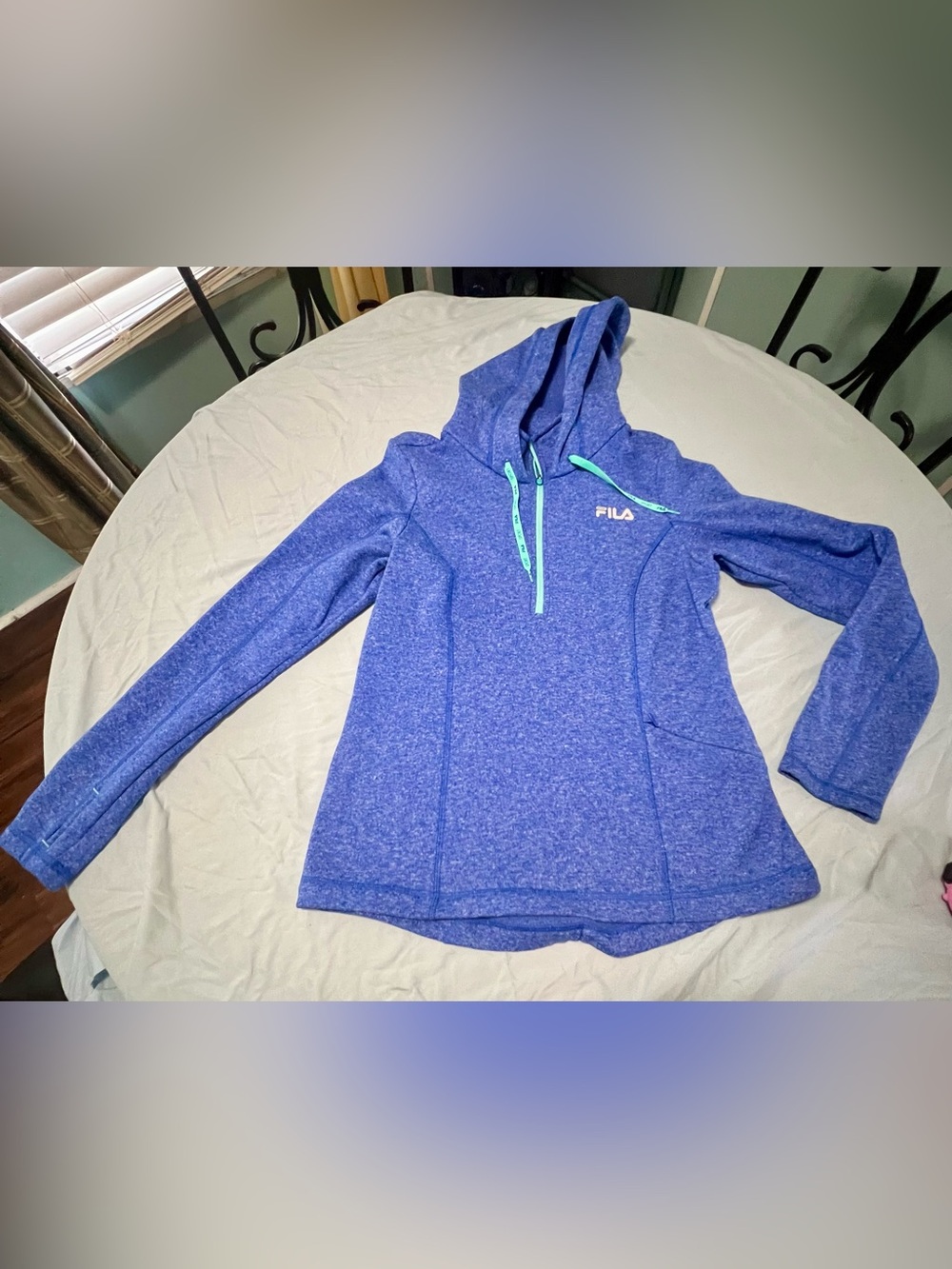 Fila Royal Blue Heathered Hoodie with Mint Trim Size Small Women’s